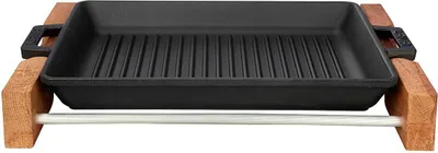 Produktbild von LAVA METAL Grillpfanne aus Gusseisen 26x32cm mit Holzsockel
