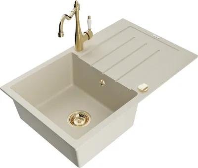 Produktbild von Mexen Bruno 1 Becken-Granitspüle mit Abtropffläche und Mischbatterie Carla, Beige - 6513-69-670700-50