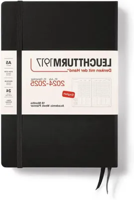 Immagine prodotto di Agenda settimanale 2025 nera, formato medio, copertina rigida