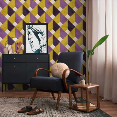Zdjęcie produktu dla Profhome 398491-GU Tapeta flizelinowa w stylu retro matowa kolor fioletowy żółty biały 1,59 m x 2,8 m