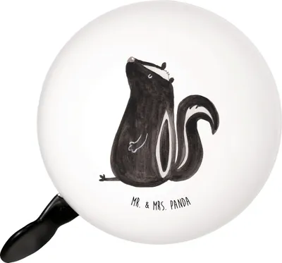 Produktbild von Mr. & Mrs. Panda Klingel Für Fahrrad Stinktier Sitzen - Weiß - Geschenk, Recht, Spruch, Fahrrad-Glocke, Büro, Fahrradklingel, Skunk, Raubtier, Fahrrad-Klingel