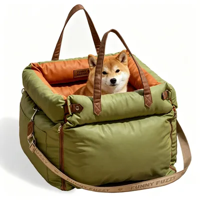 Productafbeelding van FunnyFuzzy Urban Voyager, autostoel voor honden, gemaakt van kunstleer, veilig reishondenkussen met verstelbare riem, waterdicht en krasbestendig, antislip, oranje-groen
