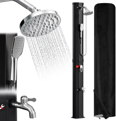 Immagine prodotto di Jopassy Doccia solare Doccia da piscina Doccia da giardino 60L Nero con cappuccio protettivo e doccetta Doccia da campeggio fino a 60°C Doccia a pioggia Doccia esterna Piscina da campeggio