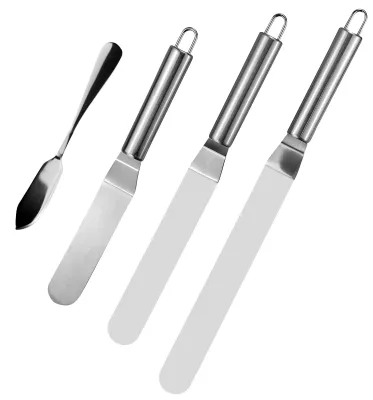 Produktbild von Abgewinkelte Palettenmesser und Schaber/Spatel aus Edelstahl zum Dekorieren von Kuchen, Gebäck und Muffins.