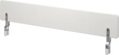 A white bed rail with silver metal brackets, shown against a white background.