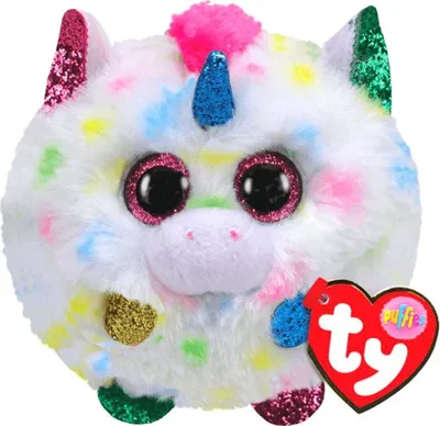 A close-up studio shot of a plush unicorn toy.