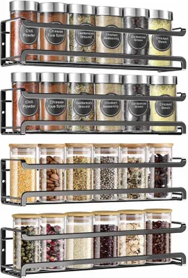 Image de Organiseur à 4 étagères pour épices, à fixation murale avec adhésif, pour cuisines et murs