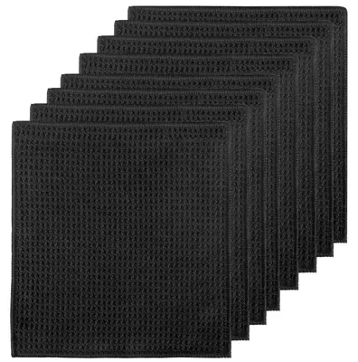Productafbeelding van 8 wasbare theedoeken, zwart, wafelstructuur microvezel, 20 x 20 cm