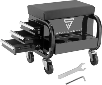 Produktbild von STAHLWERK Werkstatthocker MWH 3 ST mit 120 kg Tragkraft Werkstattsitz Rollhocker