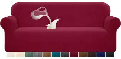 Productafbeelding van Rekbare, waterdichte sofaovertrek, 1 stuk. Sofahoes van Elasthan jacquard, elastische bankhoes met antislip schuim, geschikt voor 4 zitplaatsen, wijnrood
