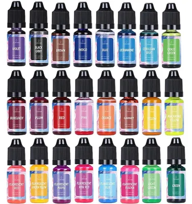 Productafbeelding van Vloeibare kaarsverf, 24 kleuren, elk 10 ml, geschikt voor sojawas, bijenwas, paraffine en gelwax