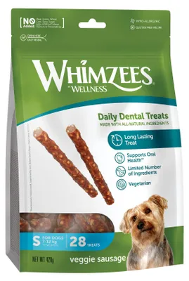 Imagen del producto de Whimzees, salchichas vegetales, tamaño S, 360 g
