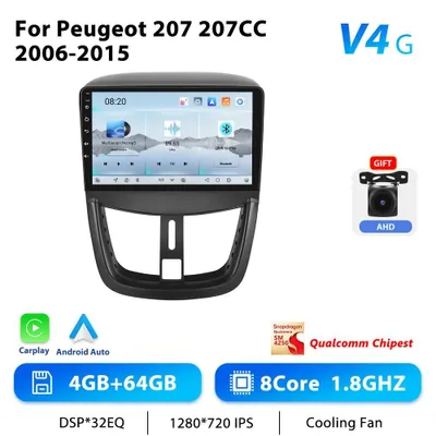Obrázek produktu pro Autorádio s Androidem – 2-DIN pro Peugeot 207 2009–2013 – 23cm dotykový displej – 8jádrový procesor – 4 GB RAM, 64 GB ROM – Android 10 – GPS navigace – RDS