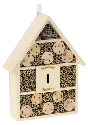 Zdjęcie produktu dla Relaxdays – hotel dla pszczół, schronisko dla dzikich pszczół, do ogrodu lub na balkon, wiszący hotel dla owadów, drewno, wymiary 38 x 29 x 9 cm, kolor naturalny