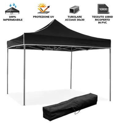 Produktbild von Faltpavillon 3x3 m für Garten und Außenbereich mit wasserdichter PVC-Plane Versa - Schwarz