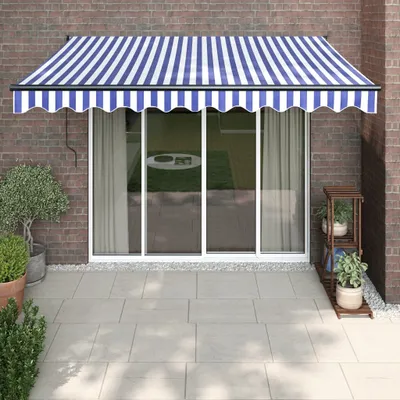 Immagine prodotto di The Living Store Tenda da sole retrattile Blu e bianco 3,5x2,5 m Tessuto e alluminio