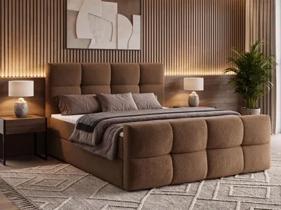Produktbild von Boxspringbett MORINO 140x200 cm mit Bettkasten, Bonell-Matratze H3 und Topper – Bouclé Braun