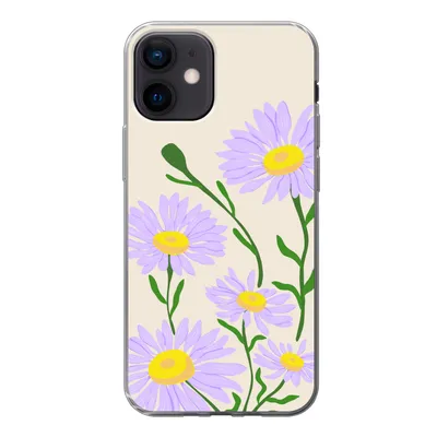 Produktbild von MuchoWow® Handyhülle Schutzhülle Hülle für iPhone 12 Blume - Lila - Minimalismus Silikon Softcase Handy Hülle - Schutzhülle - Geburtstag Teenager