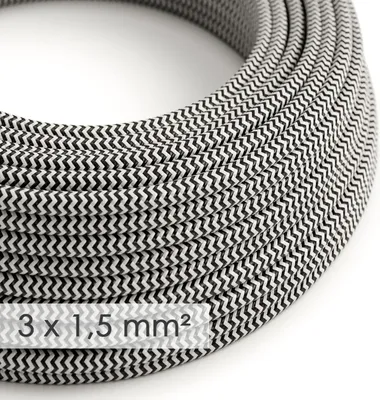 Immagine prodotto di Creative-Cables Cavo elettrico in tessuto, Sezione 3x1,50, Nero ZigZag RZ04, 10 m, Rotondo effetto seta