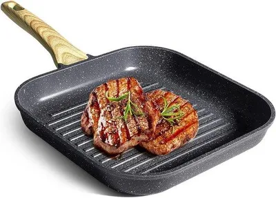 Produktbild von Grillpfanne Quadrat - Steakpfanne Kuhpfanne - Außengrills - Antiantendak Granitschicht - 28 x 28 cm - Grau