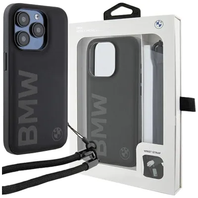 Produktbild von BMW BMHCP15L23RMRLK iPhone 15 Pro 6.1 schwarz/schwarz Hartschalenetui mit Logo-Lederkordel