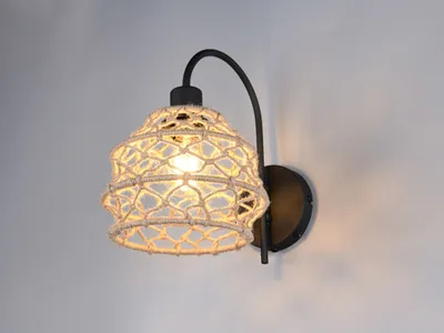 Produktbild von LED Boho Wandleuchte mit Schalter und Makramee Lampenschirm gefllochten, H: 32cm