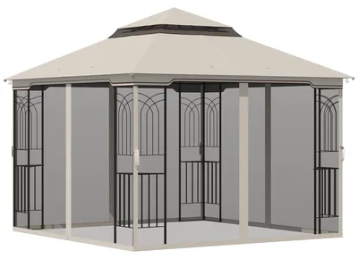 Produktbild von Gartenpavillon mit Doppeldach Pavillon Gartenzelt Festzelt Partyzelt mit 4 x Seitenwand Metall+Polyester Beige 2,99 x 2,99 x 2,74 m