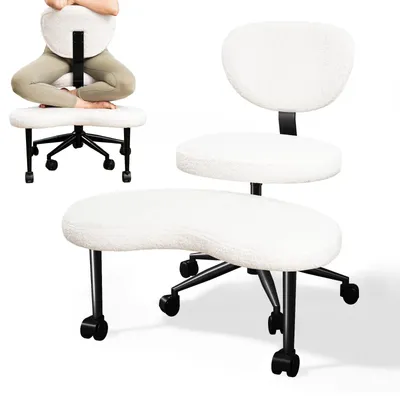Produktbild von Ergonomischer Bürostuhl - Bürostuhl mit Kreuzbeinen - Höhenverstellbar - Drehbar - Mit Rollen - Gepolstert - Weiße Wolle