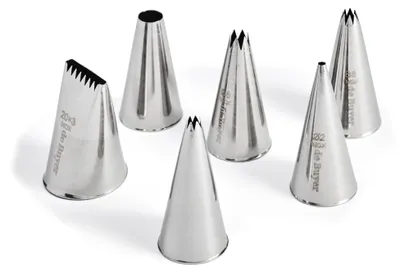 6 Spritztüllen aus Edelstahl, silber, 27,9 x 20,1 x 10,9 cm
