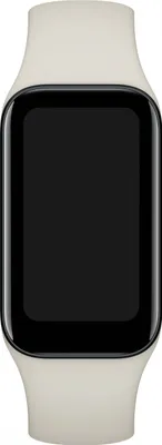 A close-up studio shot of a white fitness tracker with a black screen.