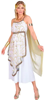 Productafbeelding van Kostuum: Griekse godin, Romeinse vrouw, antieke stijl, wit en goud, maat: XL