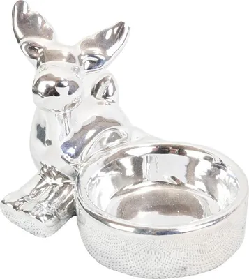 Zdjęcie produktu dla Srebrny Ceramiczny Świecznik na Świeczkę Tealight z Reniferem o Wymiary 7.5x8.5 cm