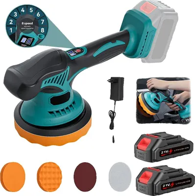 Image de Polisseuse automobile sans fil, 8 vitesses, batterie rechargeable, 2 batteries