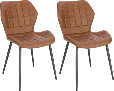 Produktbild von WOLTU Esszimmerstühle 2er Set, Polsterstuhl, Küchenstuhl, Wohnzimmerstuhl mit Rückenlehne, gepolsterter Stuhl, Sitzfläche aus Kunstleder, Metallbeine, Braun