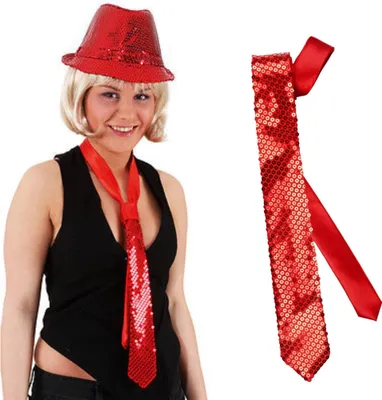Pailletten Krawatte rot Langbinder Schlips für Erwachsene Kostüm-Zubehör Fasching Karneval Mottoparty JGA Accessoire Schlagermove Casino Las Vegas