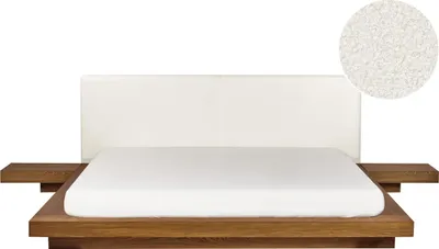 Produktbild von BELIANI Wasserbett Naturfarbene Esche Bouclé u. MDF-Platte Holzfurnier Matratze 180x200 cm 2 Nachttische Hohes Kopfteil Japanischer Stil Futonbett