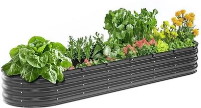 Image de Parterre ovale galvanisé 239 x 60 x 27 cm, gris foncé, pour herbes aromatiques et légumes