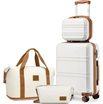 Productafbeelding van Reiskoffer set, 4-delig, inclusief handbagagekoffer (55 cm), toilettas, reistas en opbergzakje, crèmekleurig