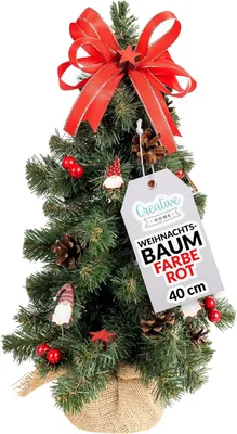 Produktbild von Creative Home Mini Weihnachtsbaum Geschmückt Rot | 40 cm | Künstlicher Tannenbaum für Tisch, Schreibtisch, Büro | Weihnachtsdeko für innen & außen