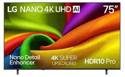 Image de LG 75NU850B3LA, 75" 4K Ultra HD Smart TV, 3840x2160, DVB-T2/C/S2, processeur Alpha 7 IA, HDR10, HLG, webOS 26 ThinQ, VRR, ALLM, HGiG, Super Upscaling 4K, WiFi 5,vocale, Bluetooth 5.3, AirPlay 2, LAN, CI, HDMI eARC, AI Sound Pro, Google Cast