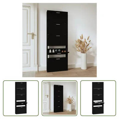 Produktbild von The Living Store Schuhschrank Schwarz 59x17x169 cm Holzwerkstoff