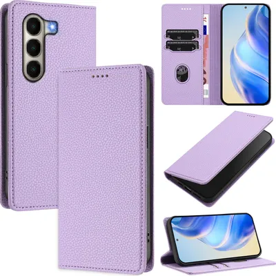 Produktbild von Litchi Leder Handyhülle für itel A95 5G Wallet Kartenfächer Standfunktion Hülle Violett