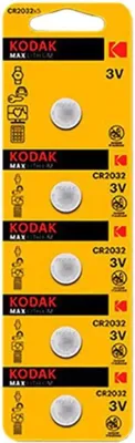 Obrázek produktu pro Kodak KDCR20325, Baterie na jedno použití, CR2032, Oxid zinečnatý a manganatý (Zn/MnO2), 3 V, 5 kusů, 210 mAh