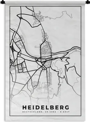 Produktbild von MuchoWow® Wandteppich Wandbehang Heidelberg - Karte - Stadtplan 60x90 cm Tapisserie Dekoration Wandtuch - Foto-Teppich - Abwaschbar