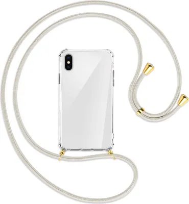 Produktbild von Handykette Backcover-Schutzhülle mit Band (Metall goldfarben) für Apple iPhone X / XS / 10 - broken white