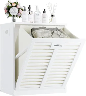 Productafbeelding van Wasmand, wasmandschrank met uitneembaar waszak, 63 liter. Uitneembare binnenbakken met metalen handgreep, geschikt voor keuken en badkamer