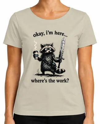 Imagen del producto de De acuerdo, estoy aquí. ¿Dónde está el producto? Camiseta para mujer con el texto "Waschbär Kaffee Statement", estilo sarcástico, color natural, talla XL
