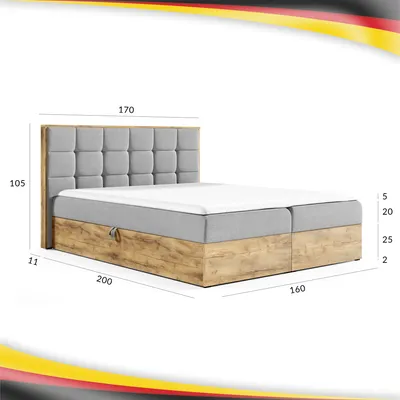 Zdjęcie produktu dla Łóżko kontynentalne dwuosobowe LOFT 2 – idealne łóżko do Twojej sypialni. Łóżko o wymiarach 160 x 200 cm z materacem typu bonell, z pojemnikiem na pościel i nakładką