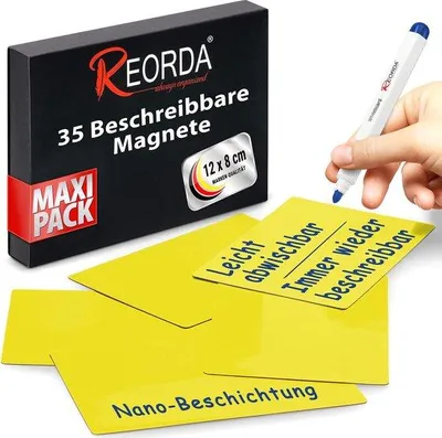 Produktbild von Reorderbare Magnetstreifen - 35 Schreibbare Streifen - 12 x 8 cm Gelb | Schreibbare Magnetstreifen für Whiteboards, Kanbanbretter und Magnetbretter | Schreibbare Magnetstreifen für den Kühlschrank