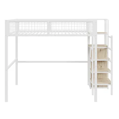 Produktbild von Hochbett 140x200cm (Ohne Matratze) Weiss Eisenrahmen Mit Aufbewahrungsregal